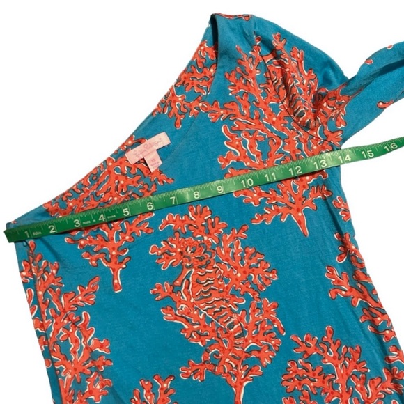LILLY PULITZER Turquoise Coral Siesta One Sleeve Silk Blend Dress XS - Picture 8 of 10